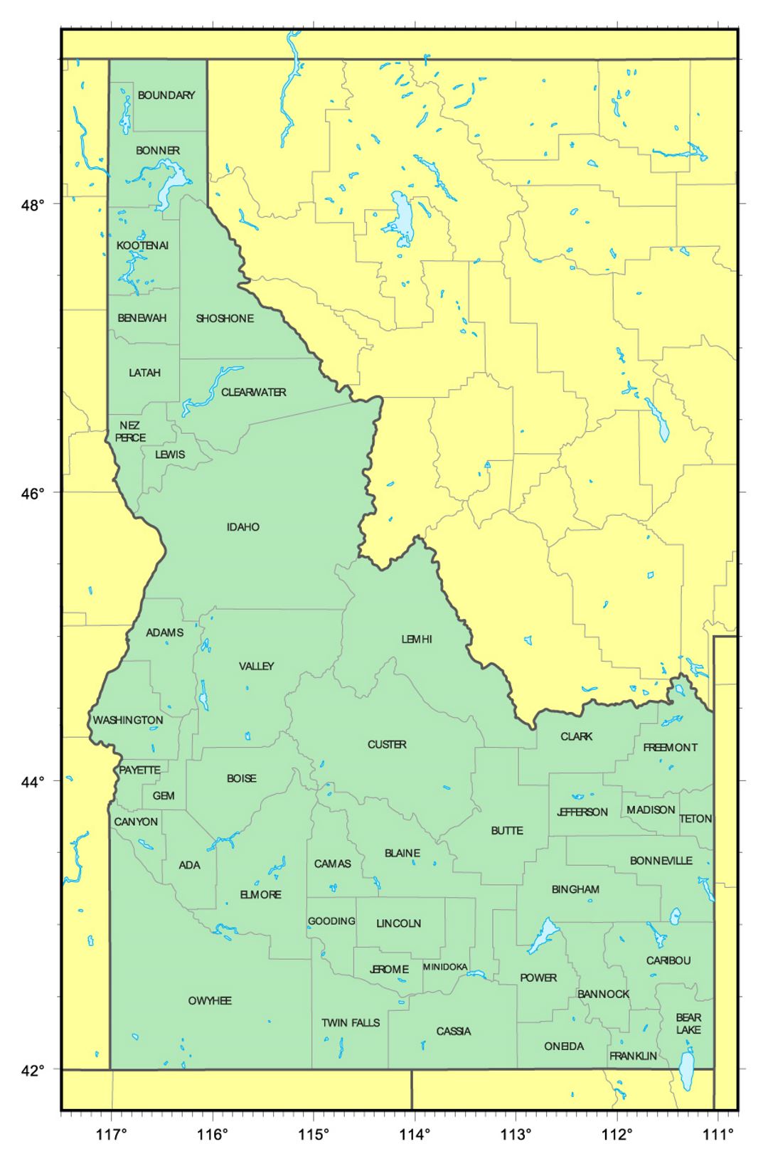 Detailed administrative map of Idaho state