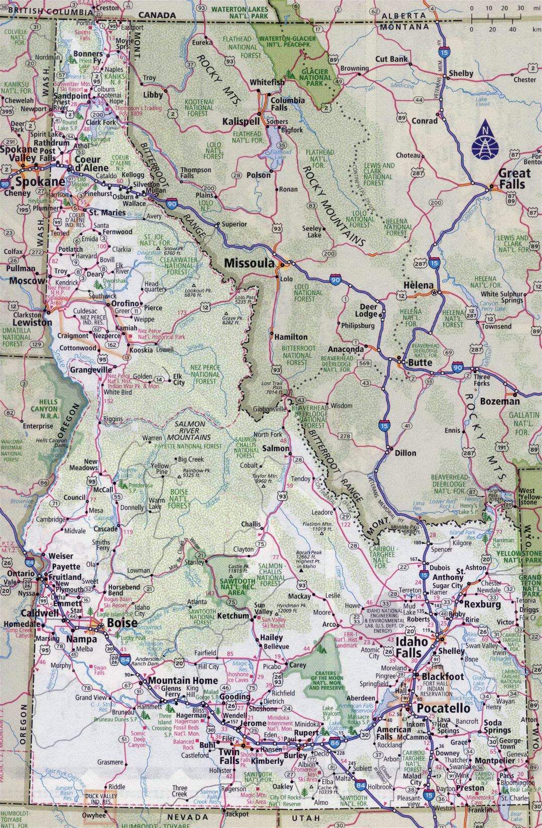 Large detailed roads and highways map of Idaho state with all cities