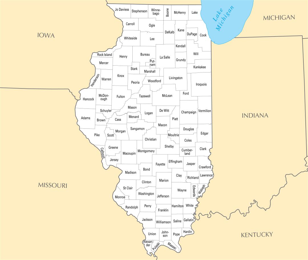 Large administrative map of Illinois