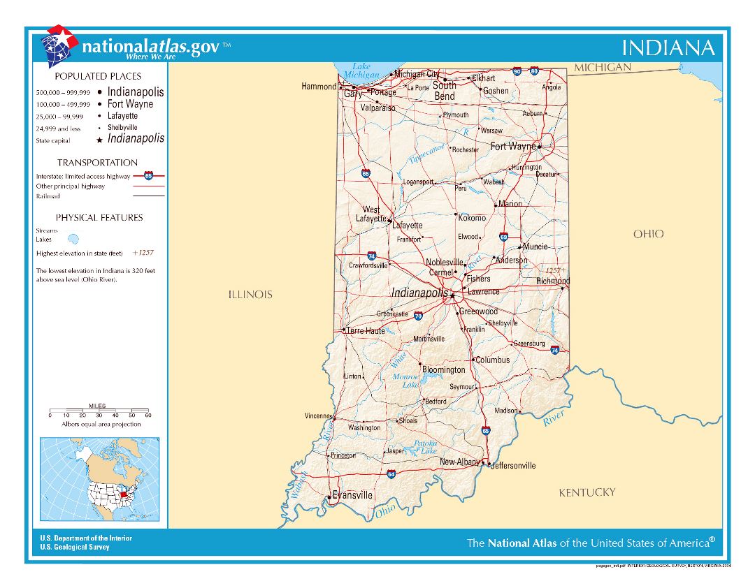 Large detailed map of Indiana state