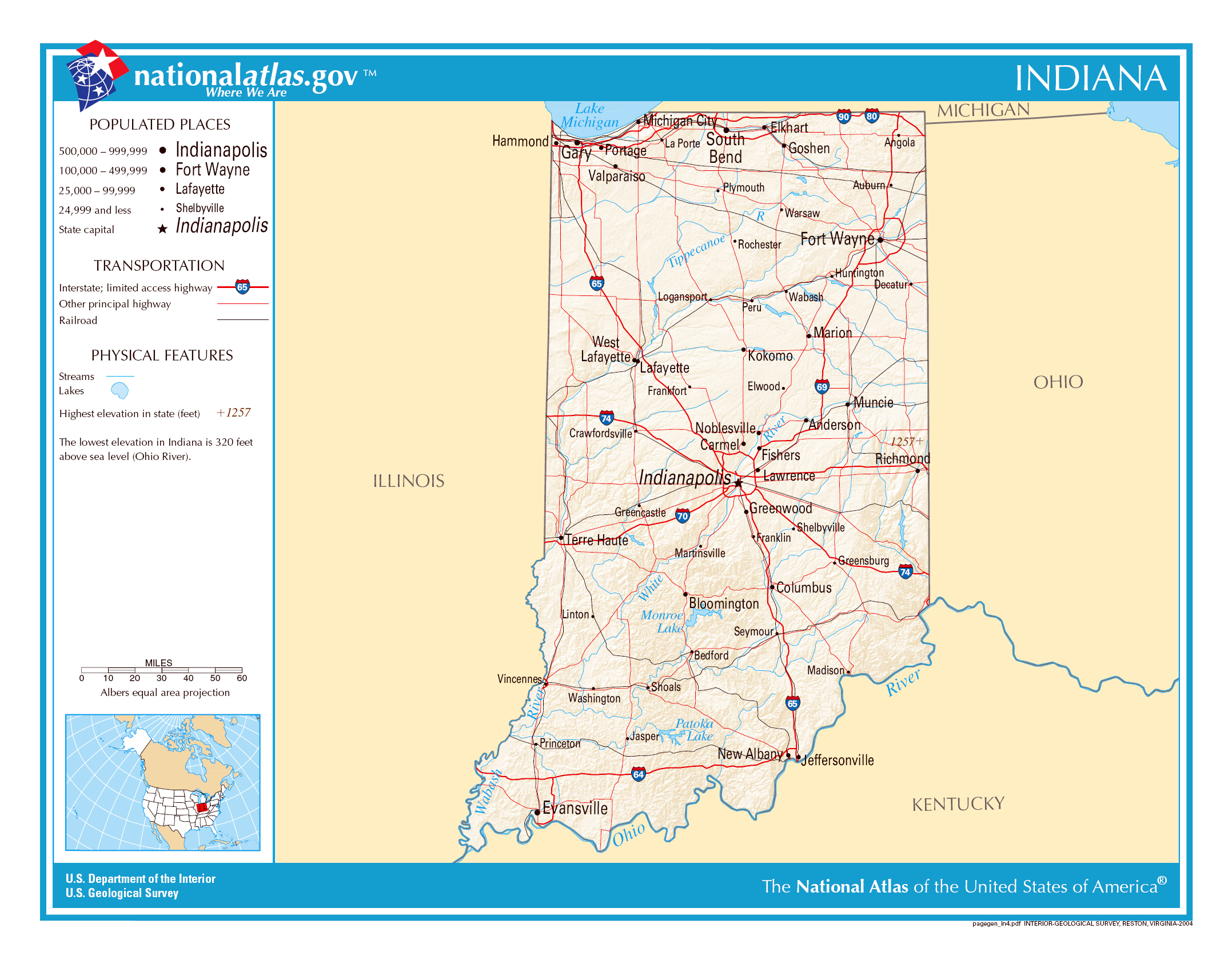 Large Detailed Map Of Indiana State Indiana State Usa Maps Of The
