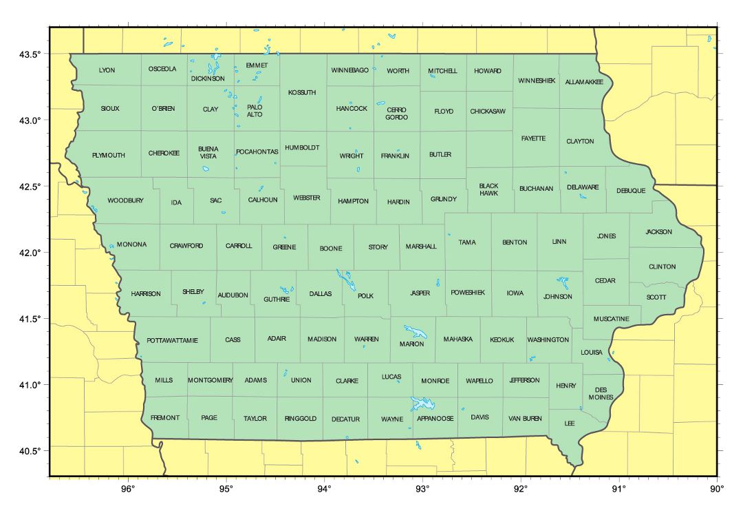 Detailed administrative map of Iowa state