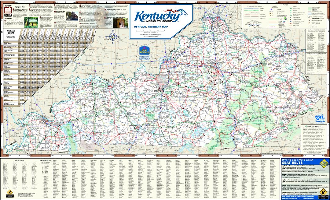 Large detailed highways map of Kentucky state with all cities and national parks