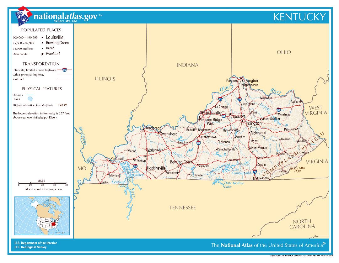 Large detailed map of Kentucky state
