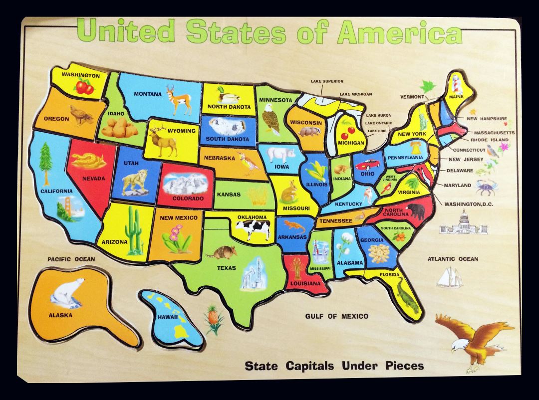 Large cartoon map of the USA