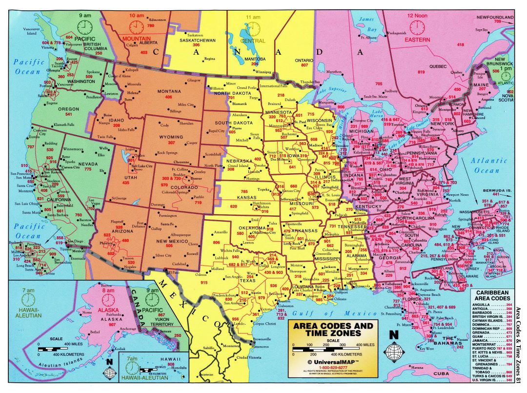 Large Detailed Map Of Area Codes And Time Zones Of The USA USA Maps 