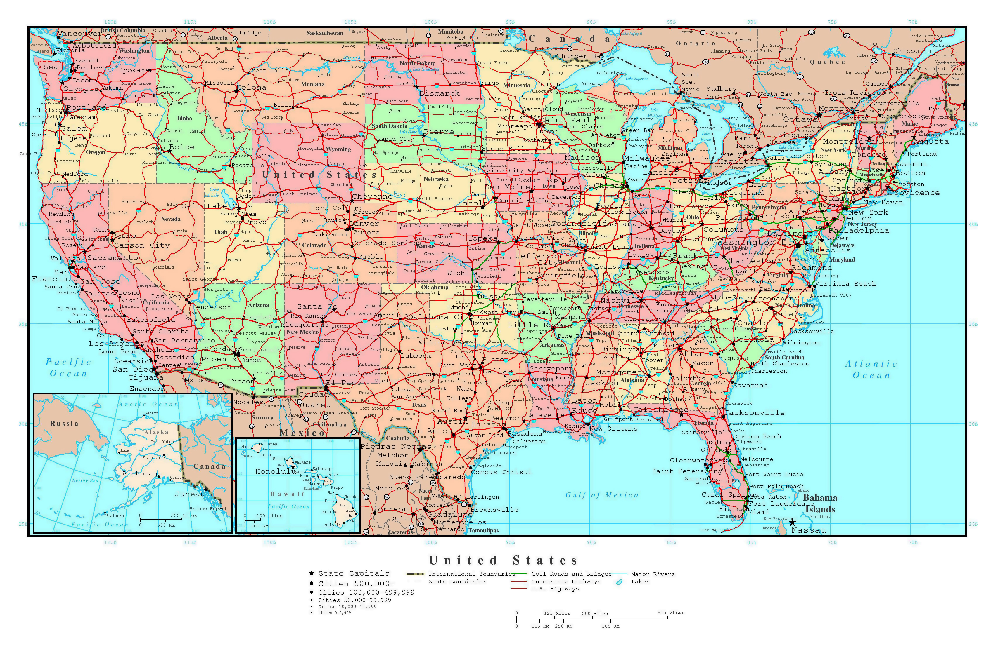 Large detailed political and administrative map of the USA with ...