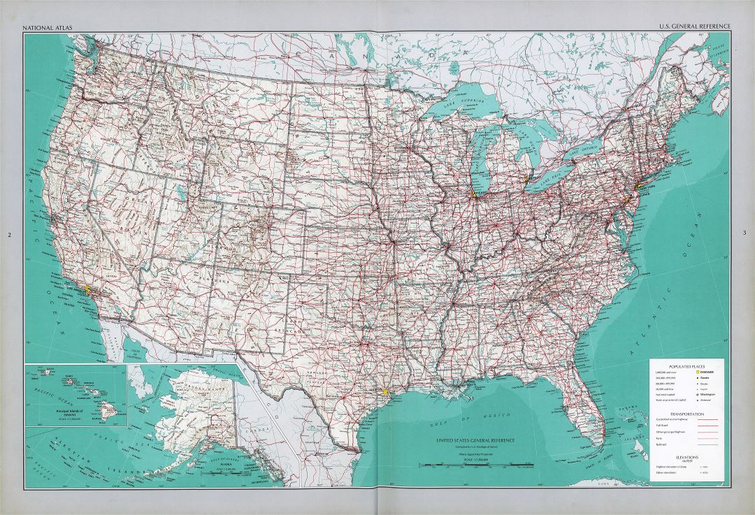 Large detailed political map of the USA with roads and cities