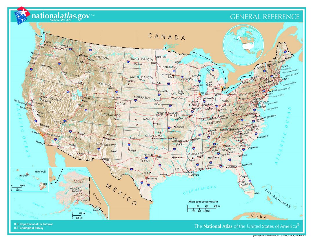 Large general reference map of the USA