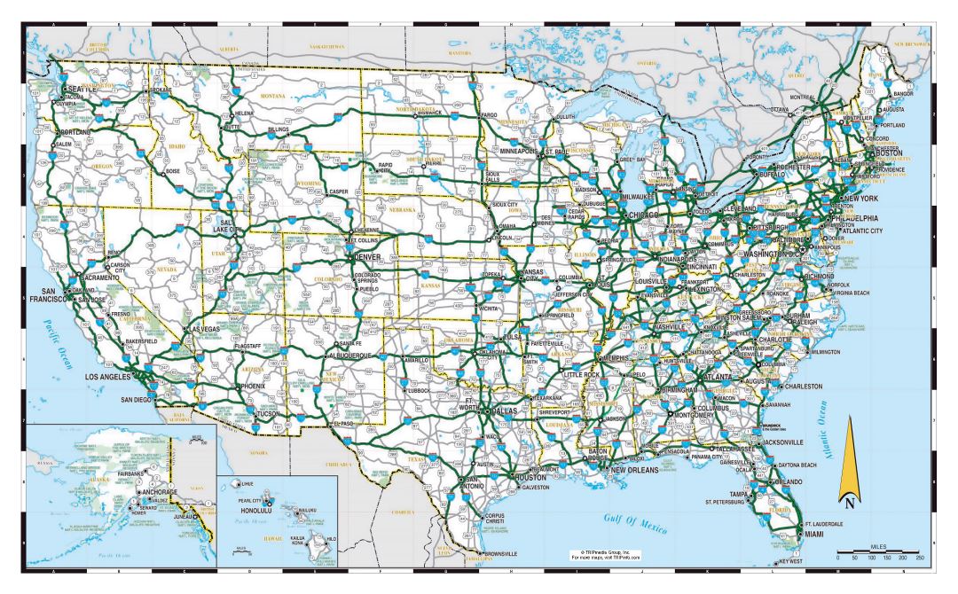 Large highways map of the USA