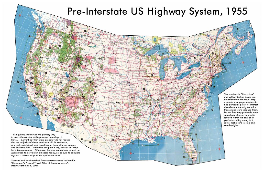 Large highways system map of the USA - 1955