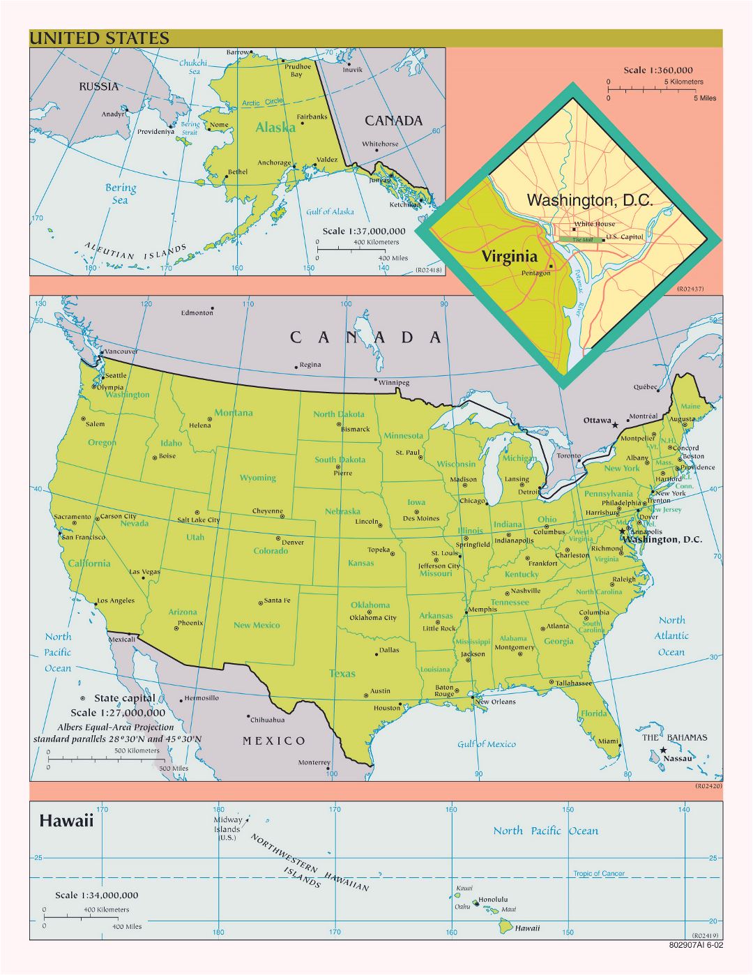 Large political and administrative map of the USA - 2002