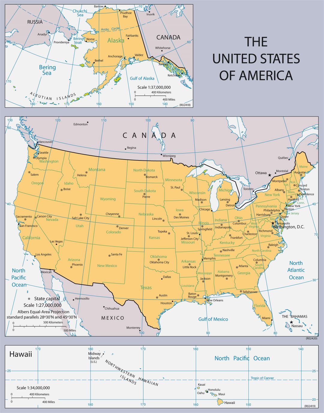 Large political map of the United States