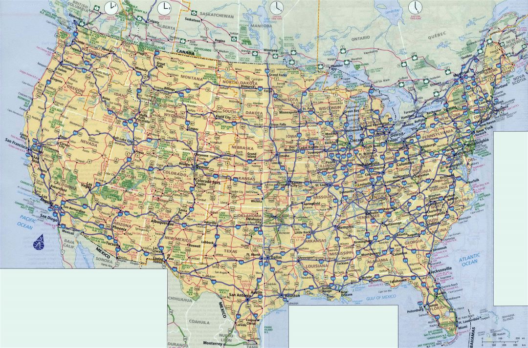 Large scale highways map of the USA