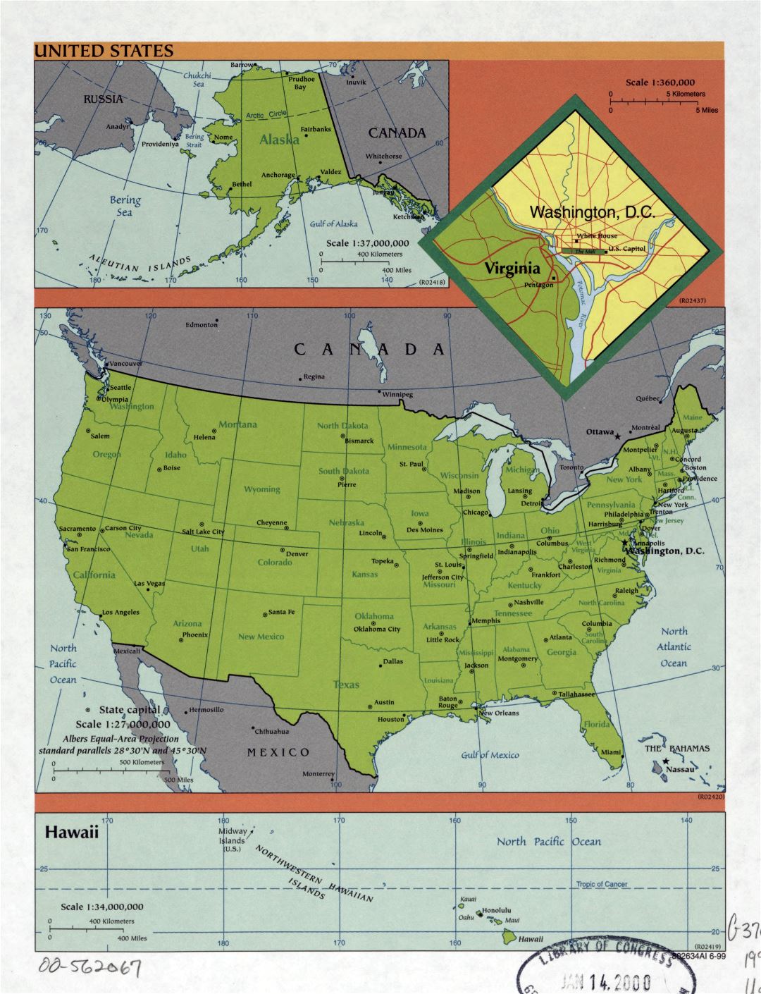 Large scale political and administrative map of the USA - 1999