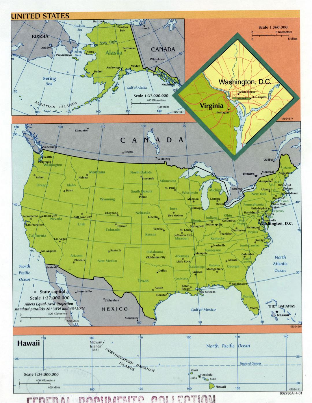 Large scale political and administrative map of the USA - 2001