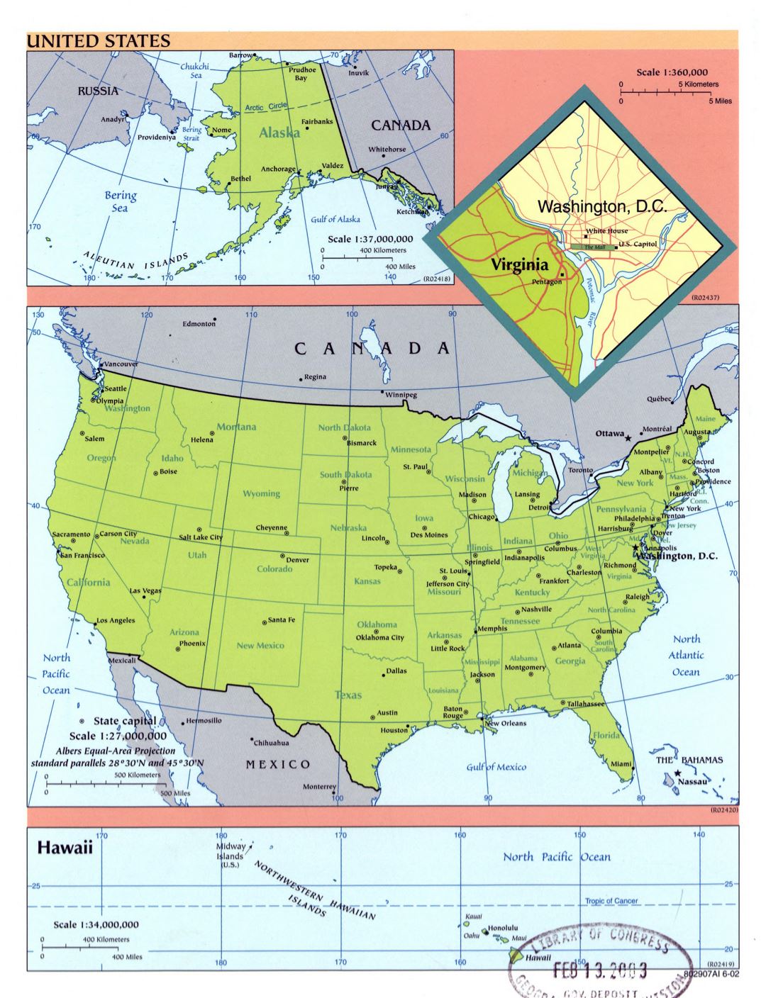 Large scale political and administrative map of the USA - 2002