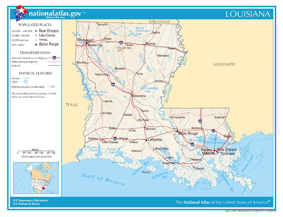 Large detailed map of Louisiana state