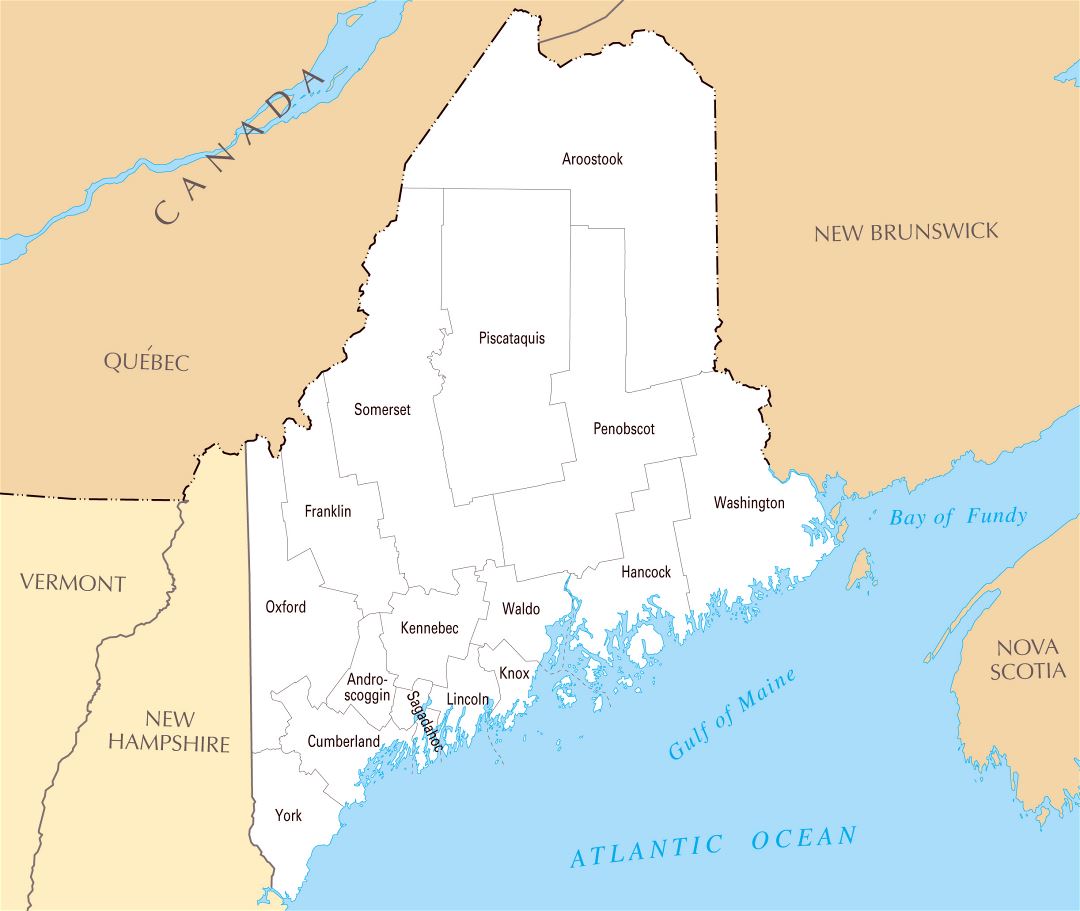 Large administrative map of Maine state