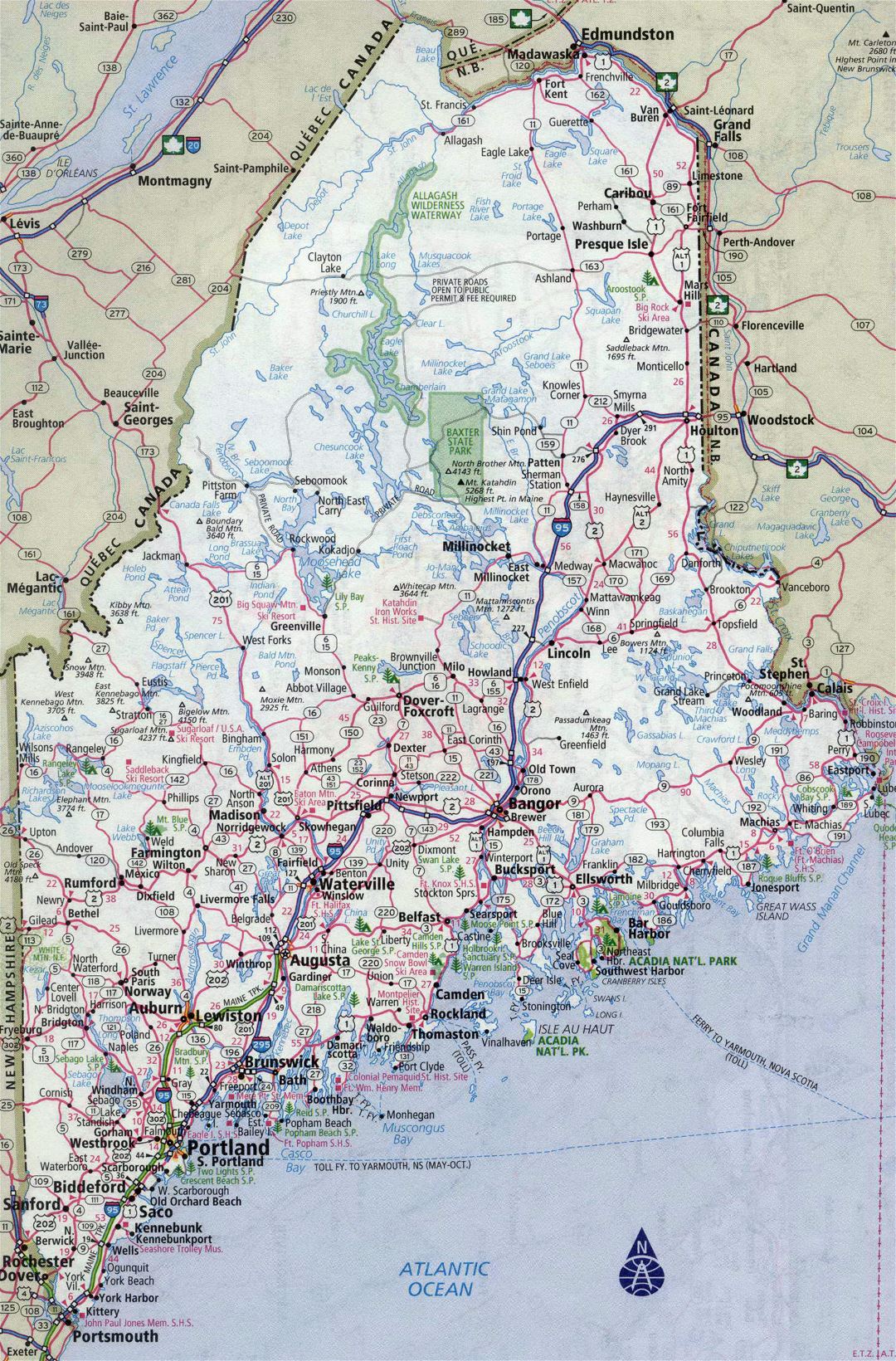 Large Detailed Roads And Highways Map Of Maine State With All Cities