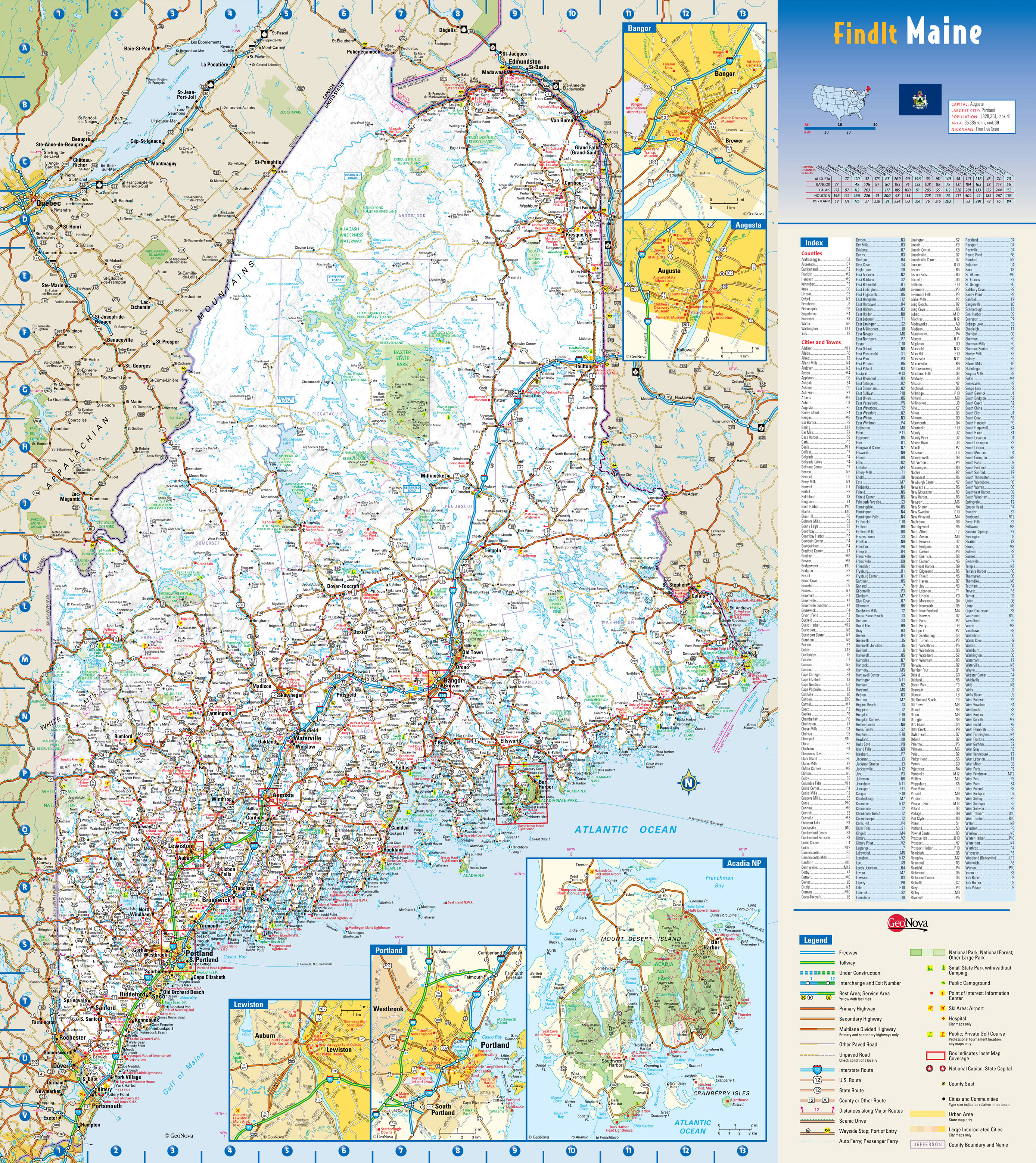 Map Of Maine Showing Cities And Towns