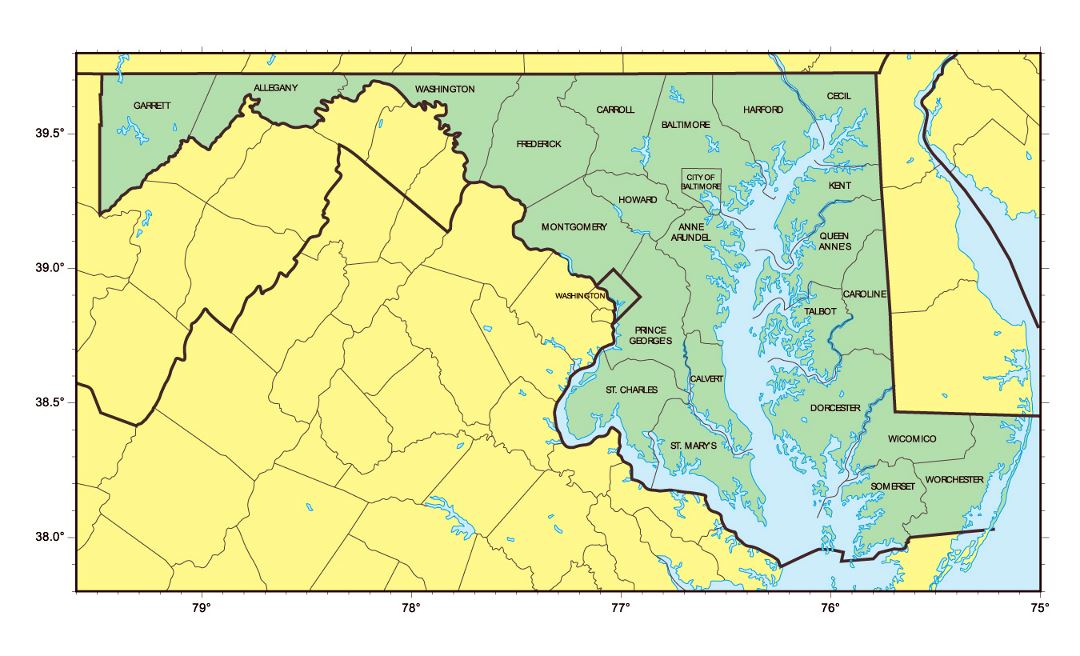 Detailed administrative map of Maryland state
