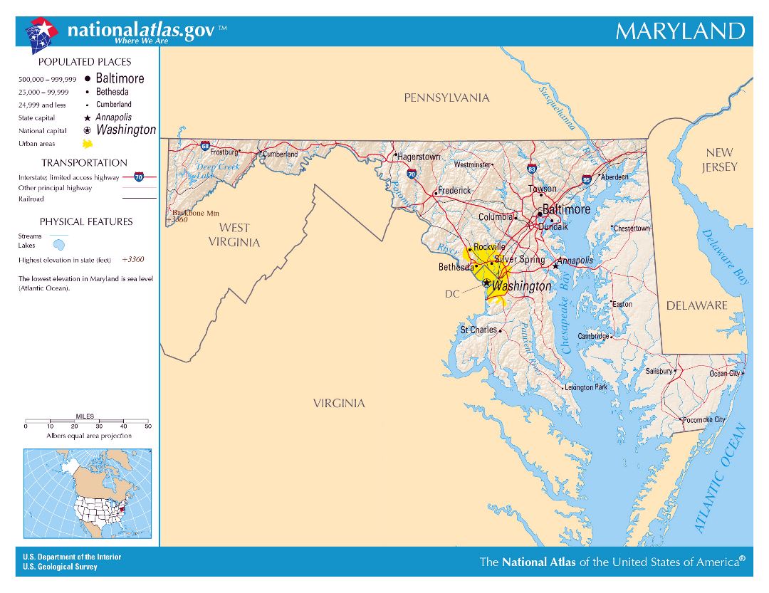 Large detailed map of Maryland state