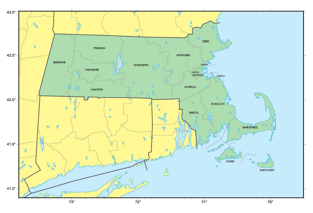 Detailed administrative map of Massachusetts state
