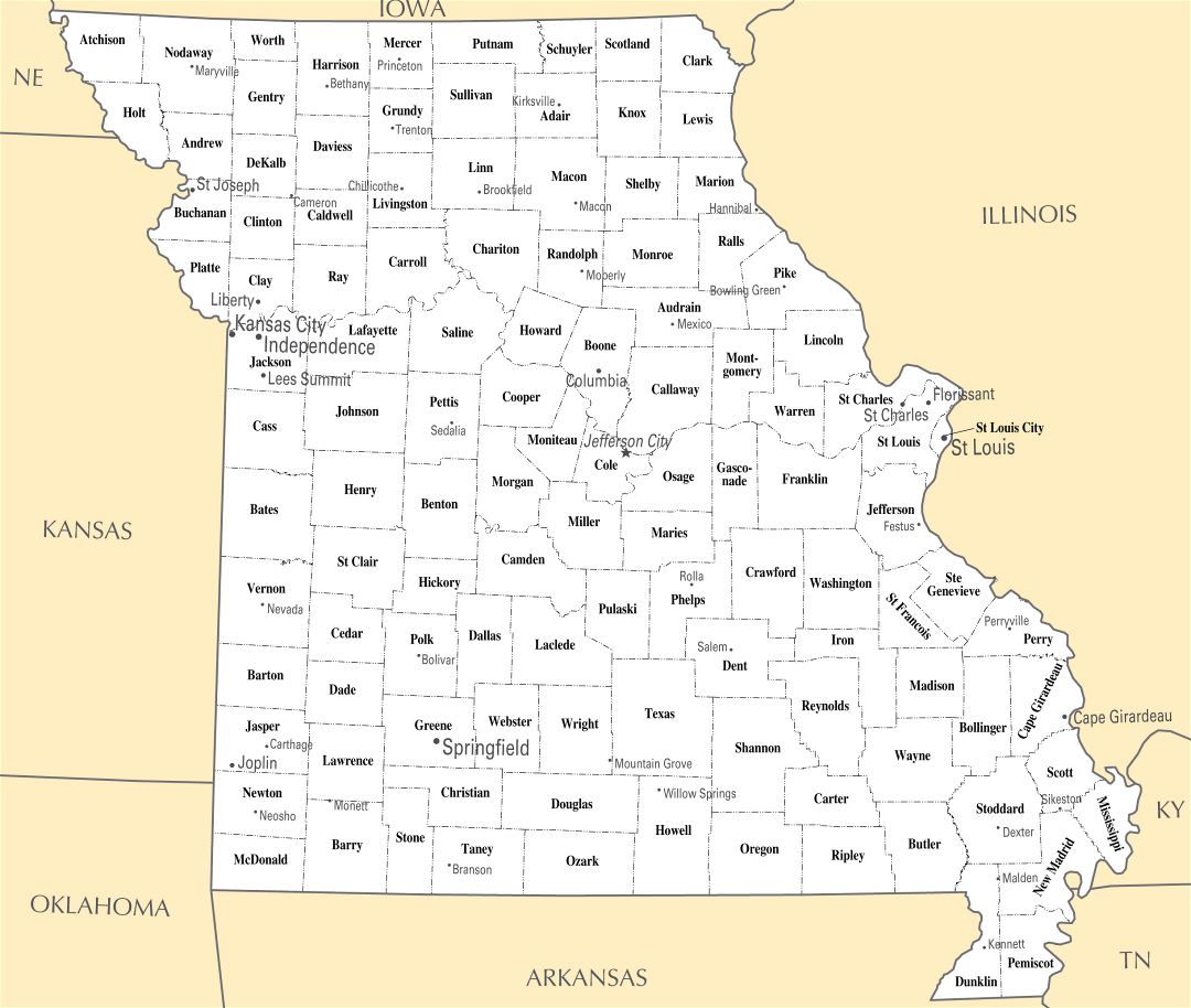Large administrative map of Missouri state