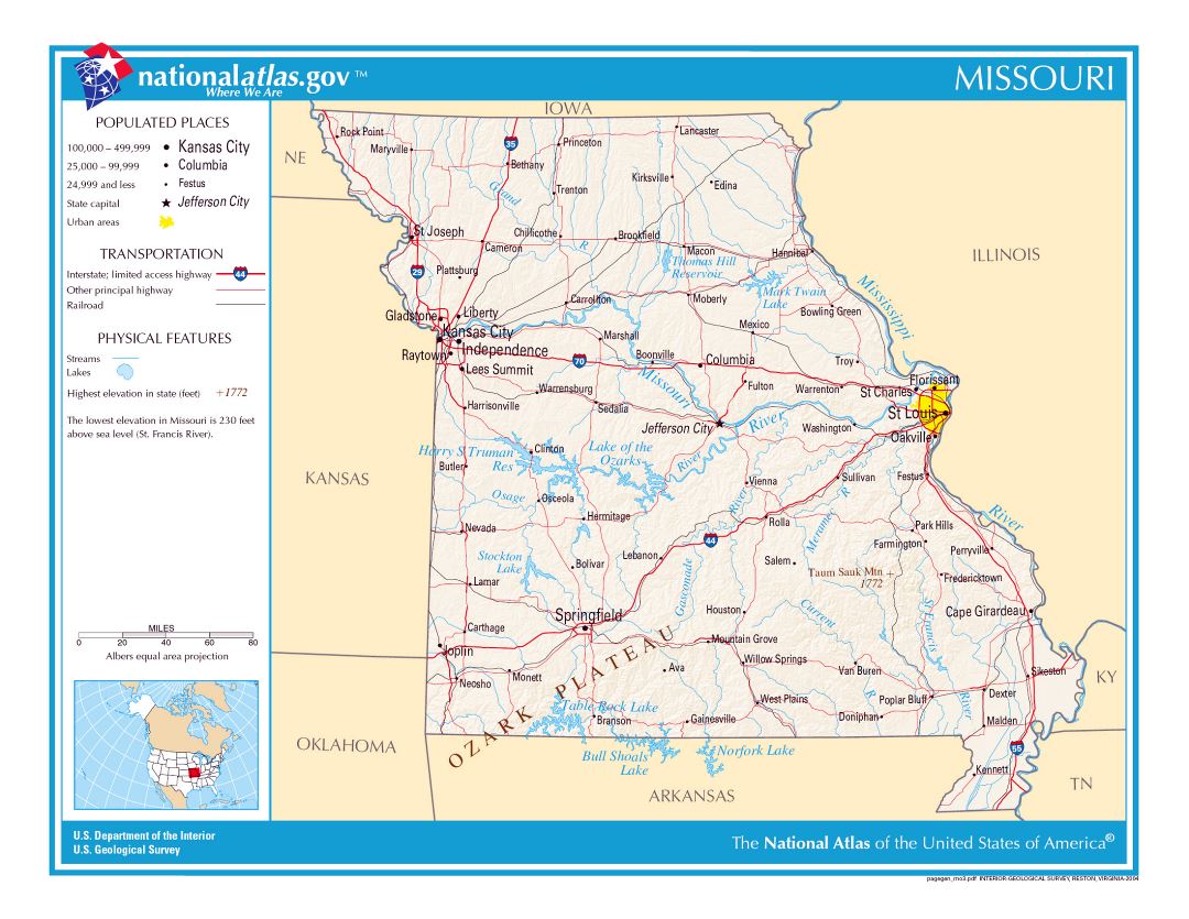 Large detailed map of Missouri state