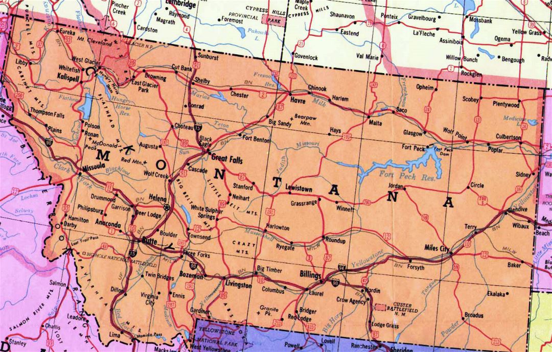 Highways map of Montana state