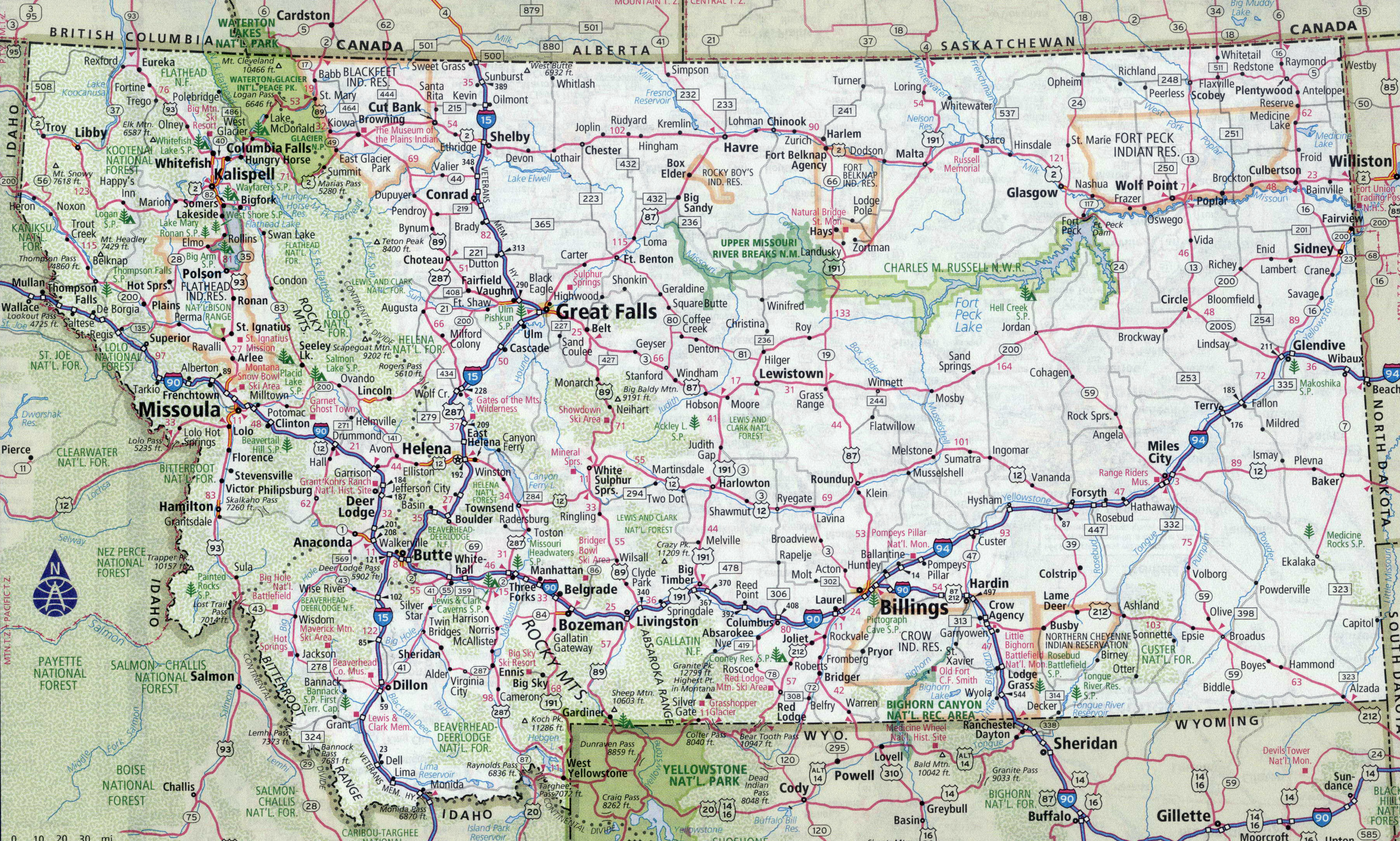 MAP ~ 2019 MONTANA Official Highway Map with City Index & Route Descriptions 