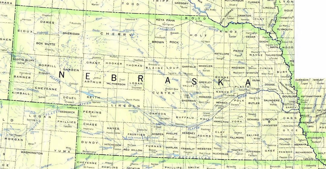 Administrative map of Nebraska state