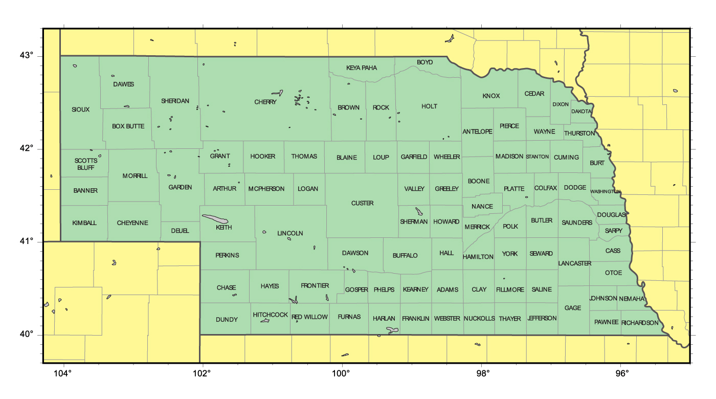 Detailed Administrative Map Of Nebraska State Nebraska State Usa