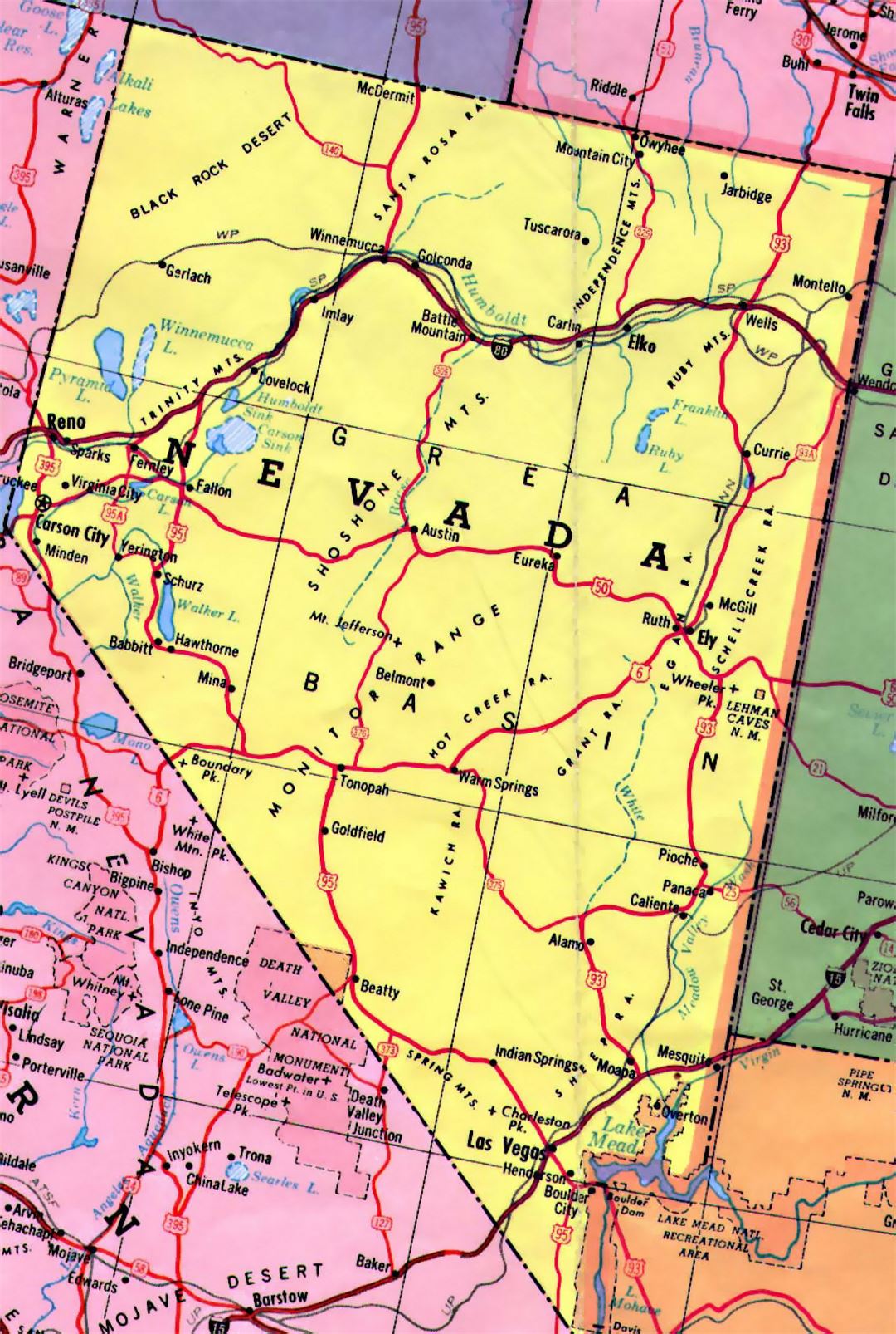 Highways Map Of Nevada State Small 