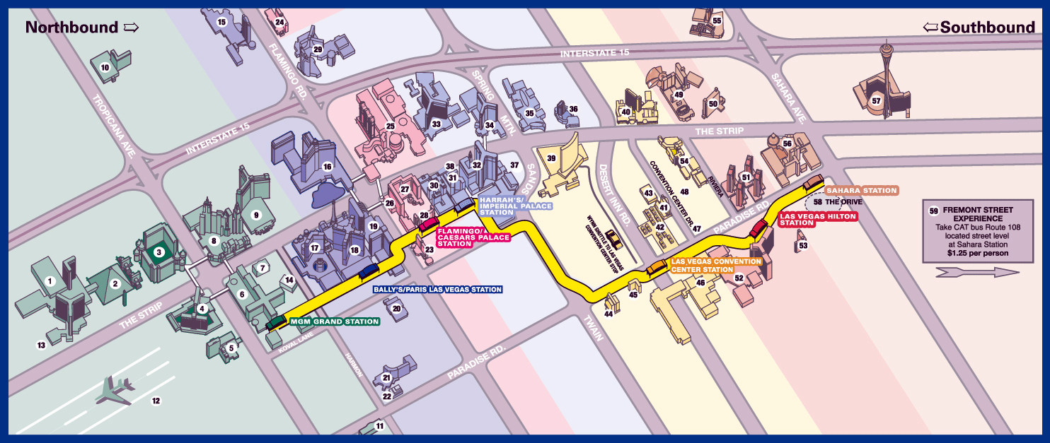 Large Las Vegas strip map with monorail - 2012, Las Vegas, Nevada state, USA, Maps of the USA