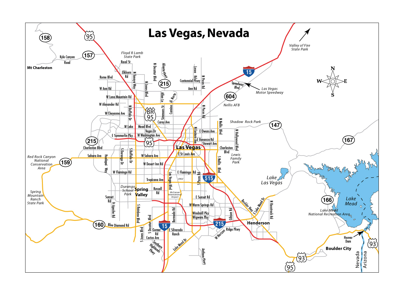 Detailed road map of Las Vegas, Las Vegas, Nevada state, USA, Maps of  the USA