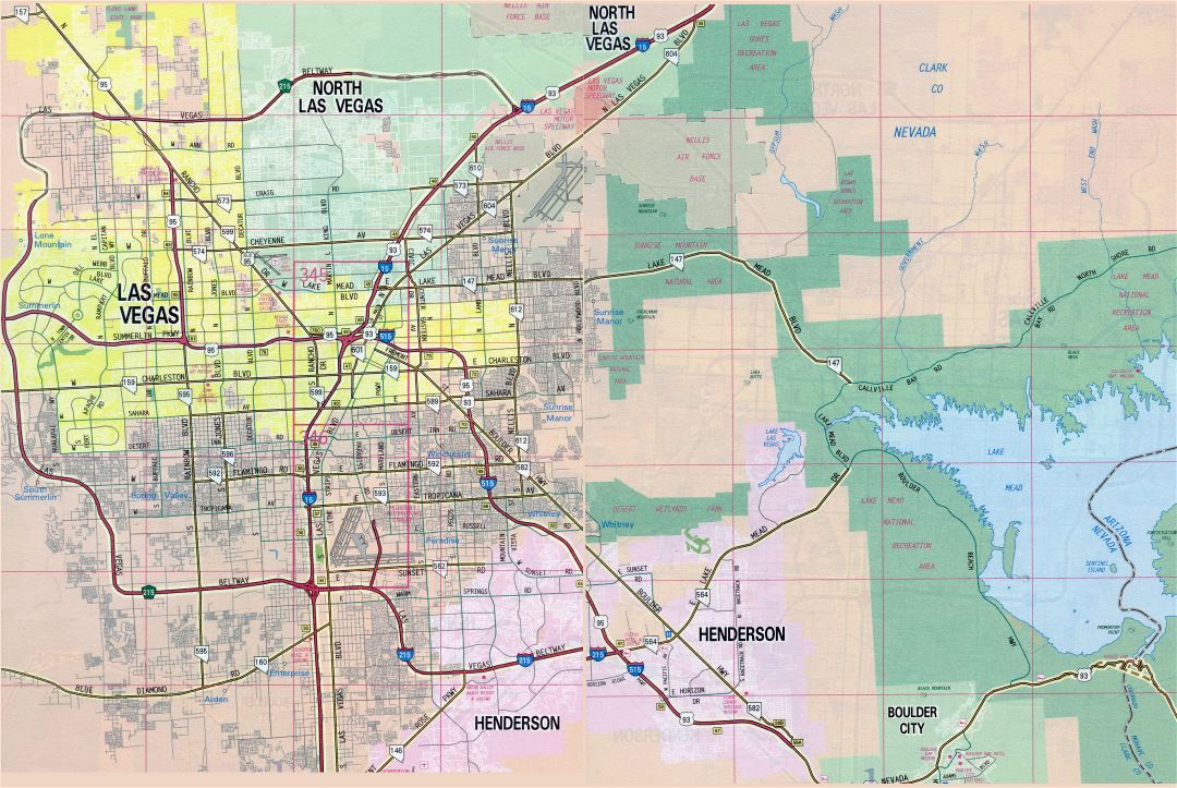 Large detailed road map of Las Vegas city