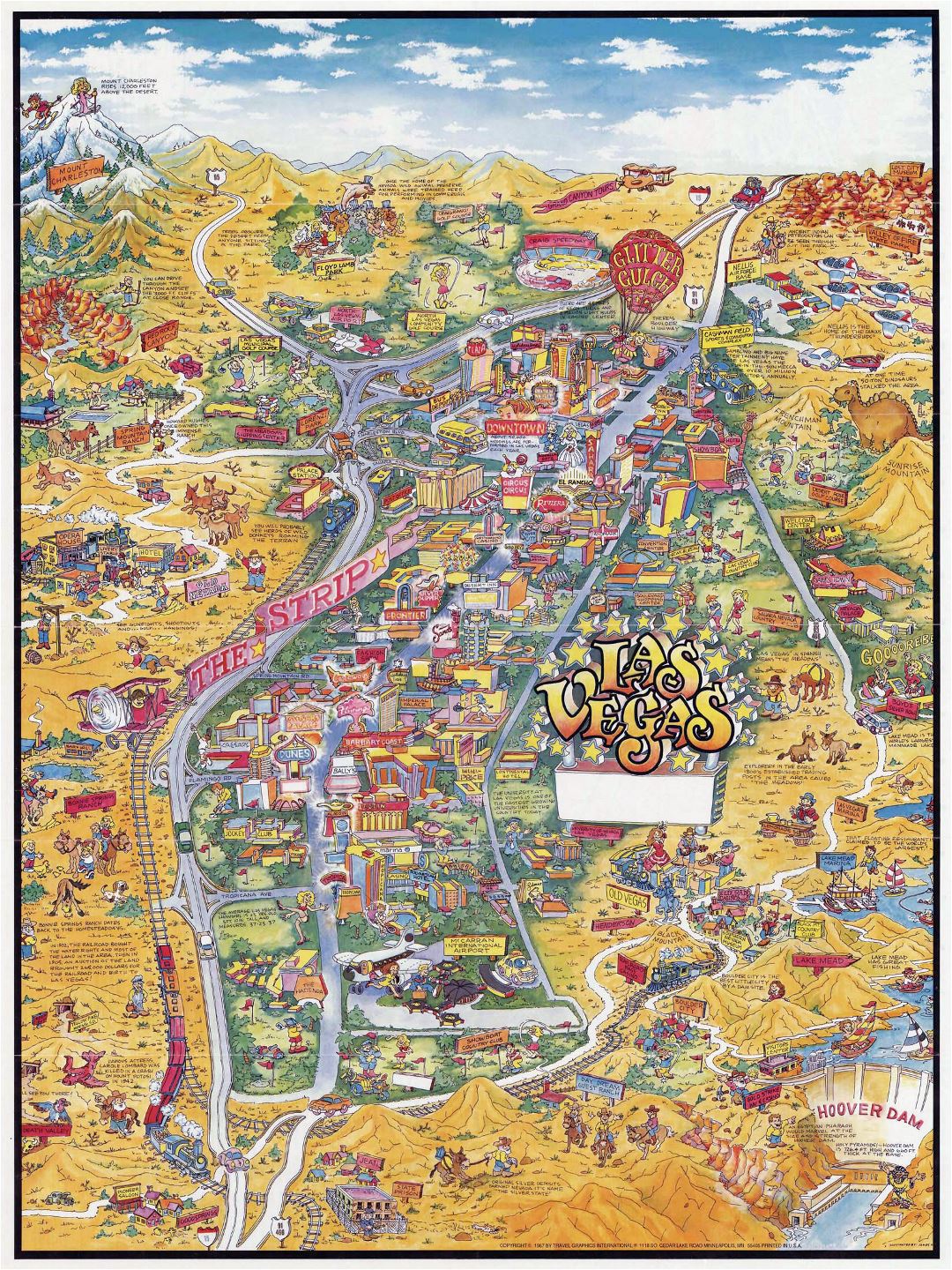 Large detailed tourist illustrated map of Las Vegas