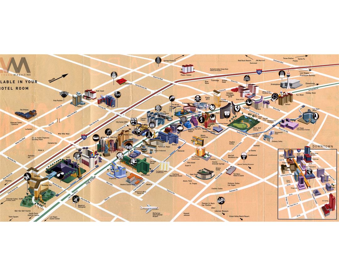 Large map of the Las Vegas strip, Las Vegas, Nevada state, USA, Maps of  the USA