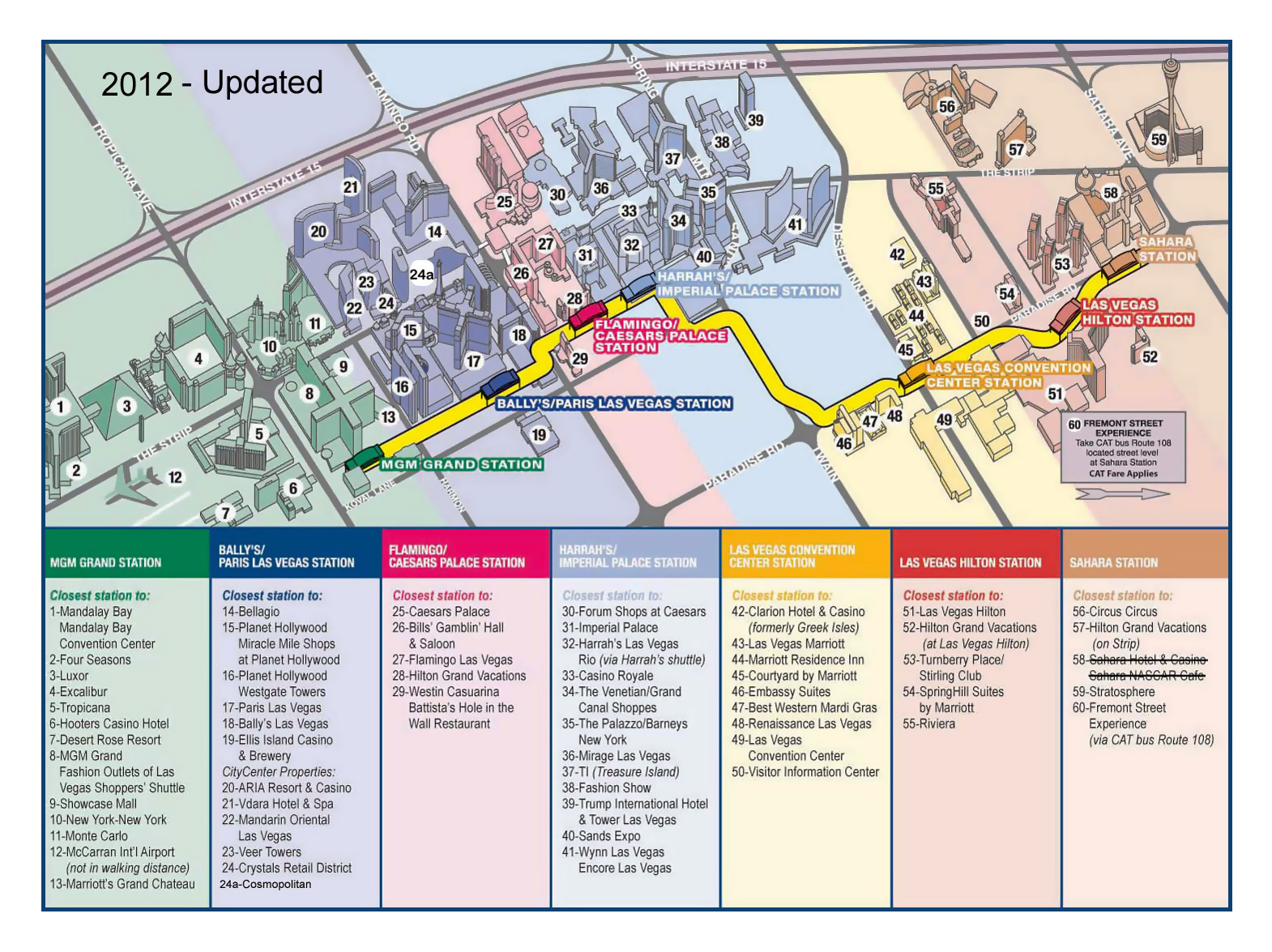 Large Las Vegas strip map with monorail - 2012, Las Vegas, Nevada state, USA, Maps of the USA