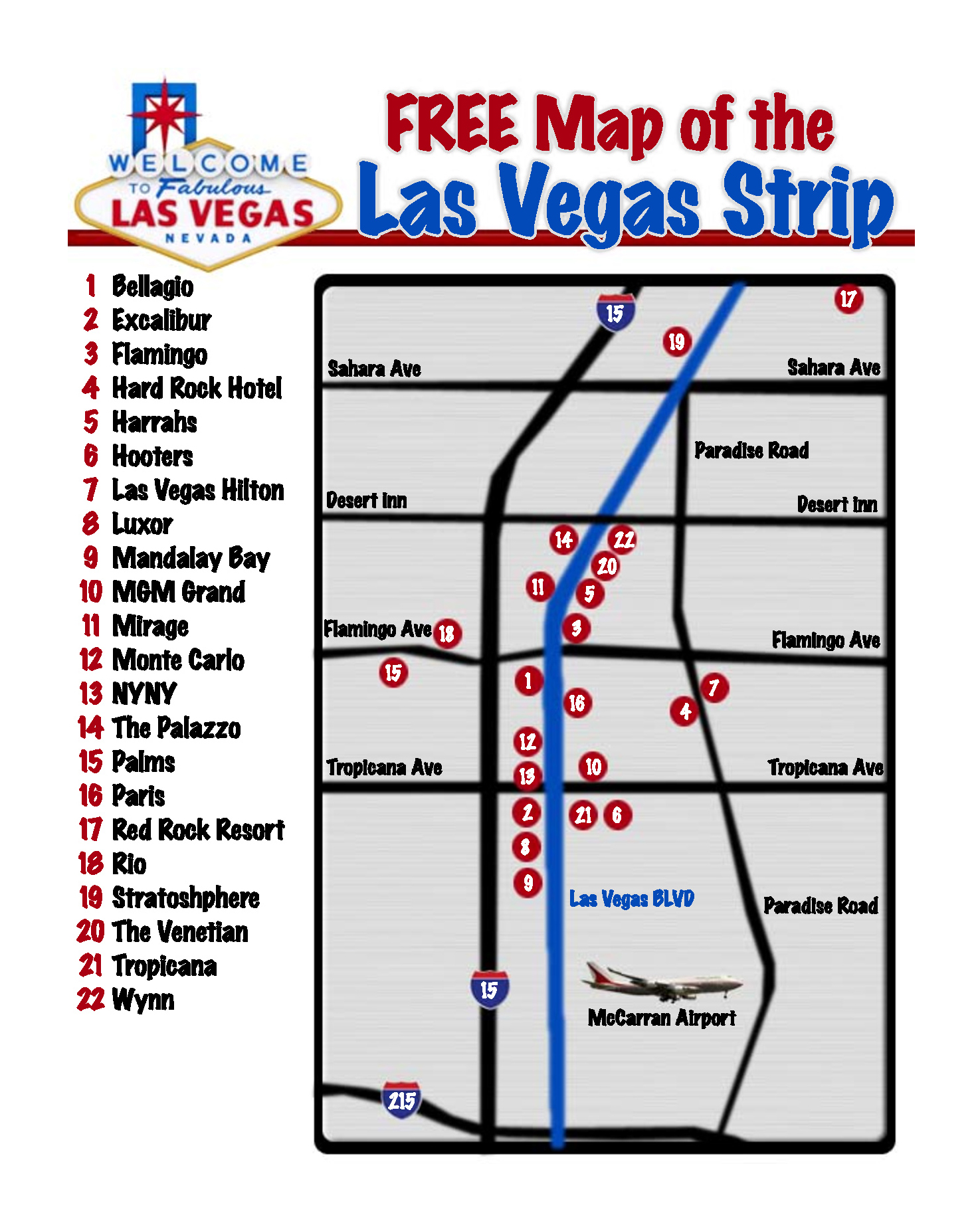 Detailed Las Vegas city strip map, Las Vegas, Nevada state, USA, Maps  of the USA