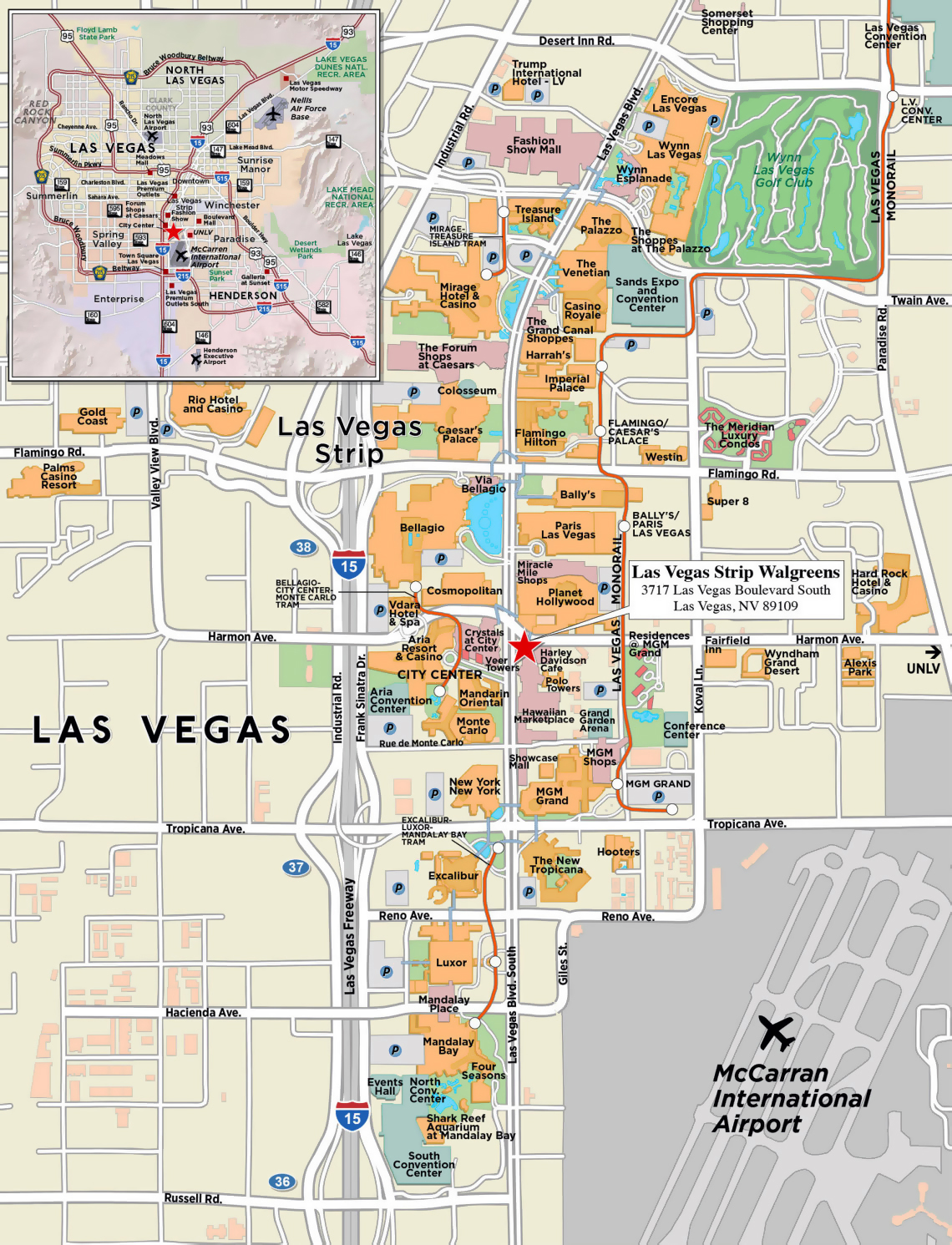 Detailed Las Vegas city strip map, Las Vegas, Nevada state, USA, Maps  of the USA