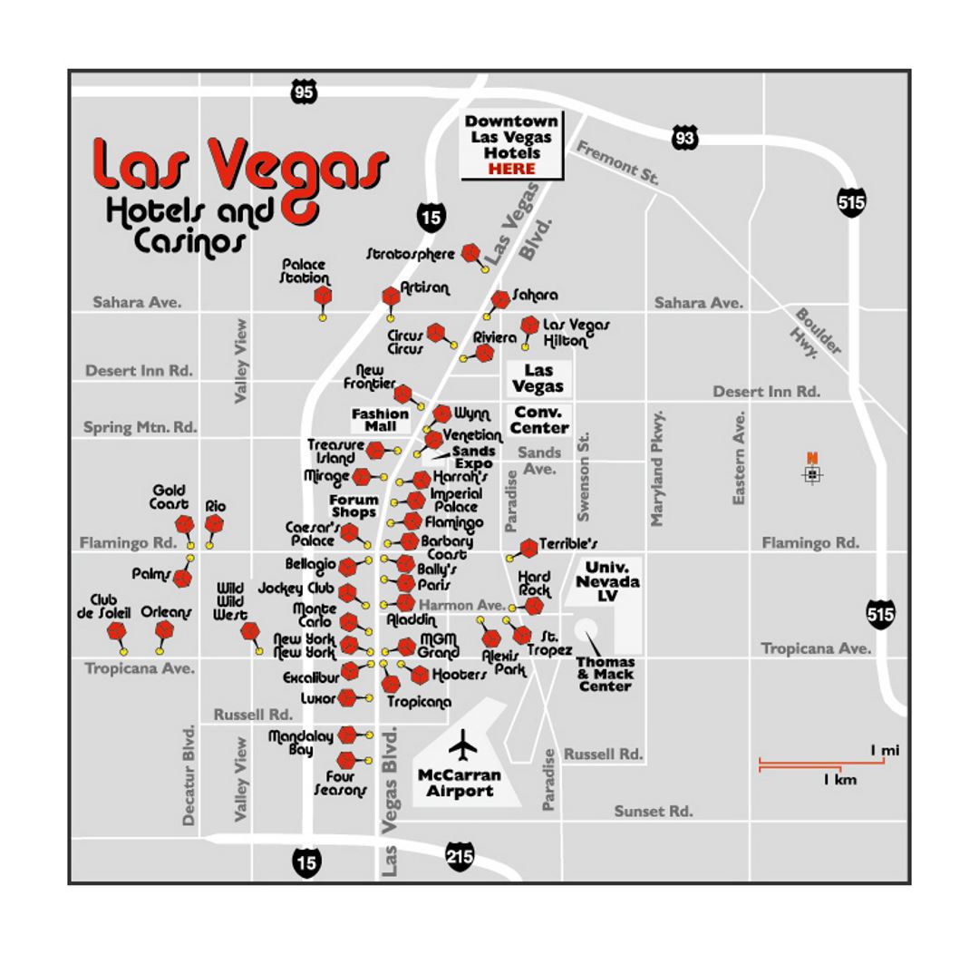 Las Vegas Map Of Casinos Map of Las Vegas hotels and casinos | Las Vegas | Nevada state 