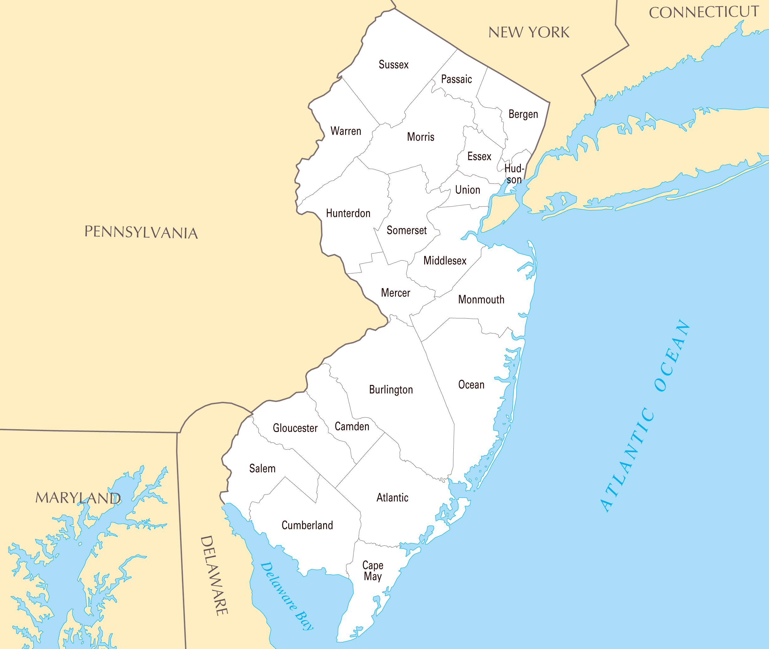 administrative map of New Jersey state 