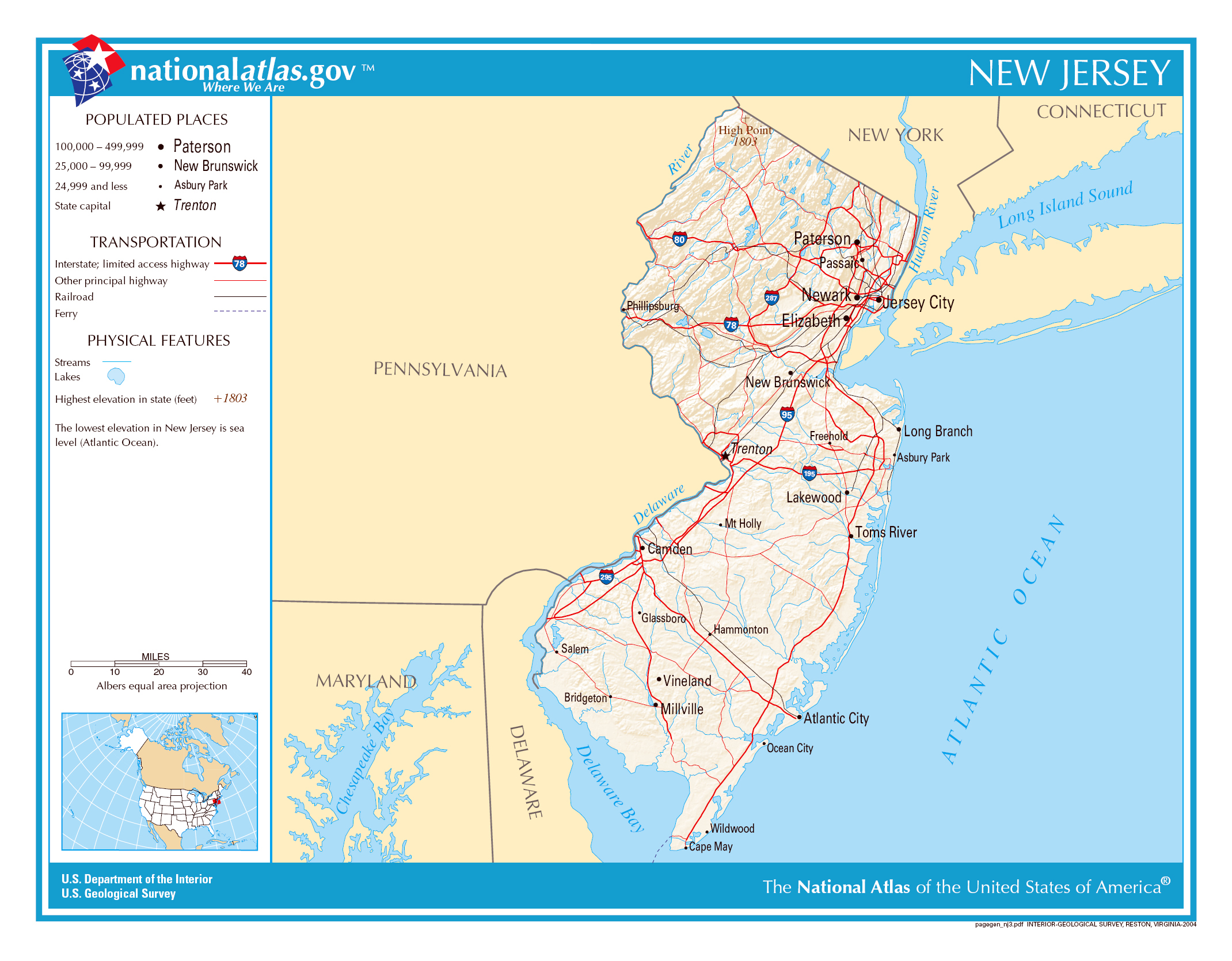 Large Detailed Map Of New Jersey State New Jersey State Usa Maps