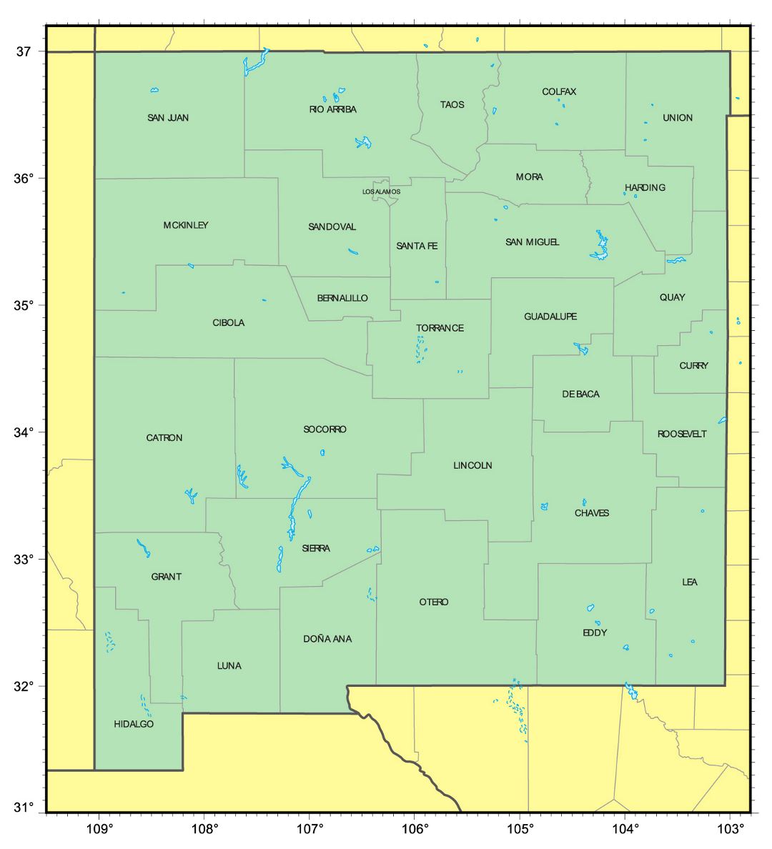 Detailed administrative map of New Mexico state