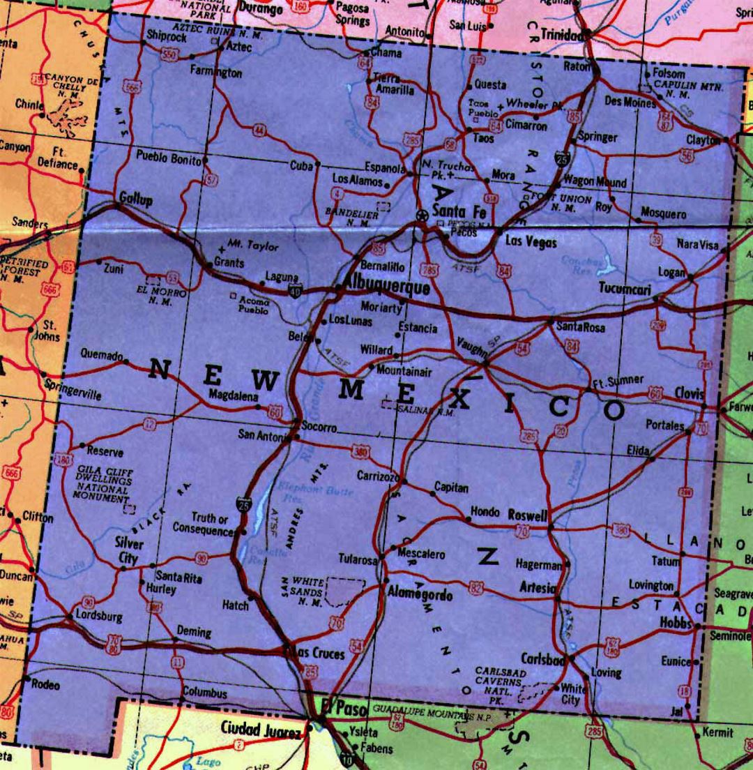 Highways map of New Mexico state