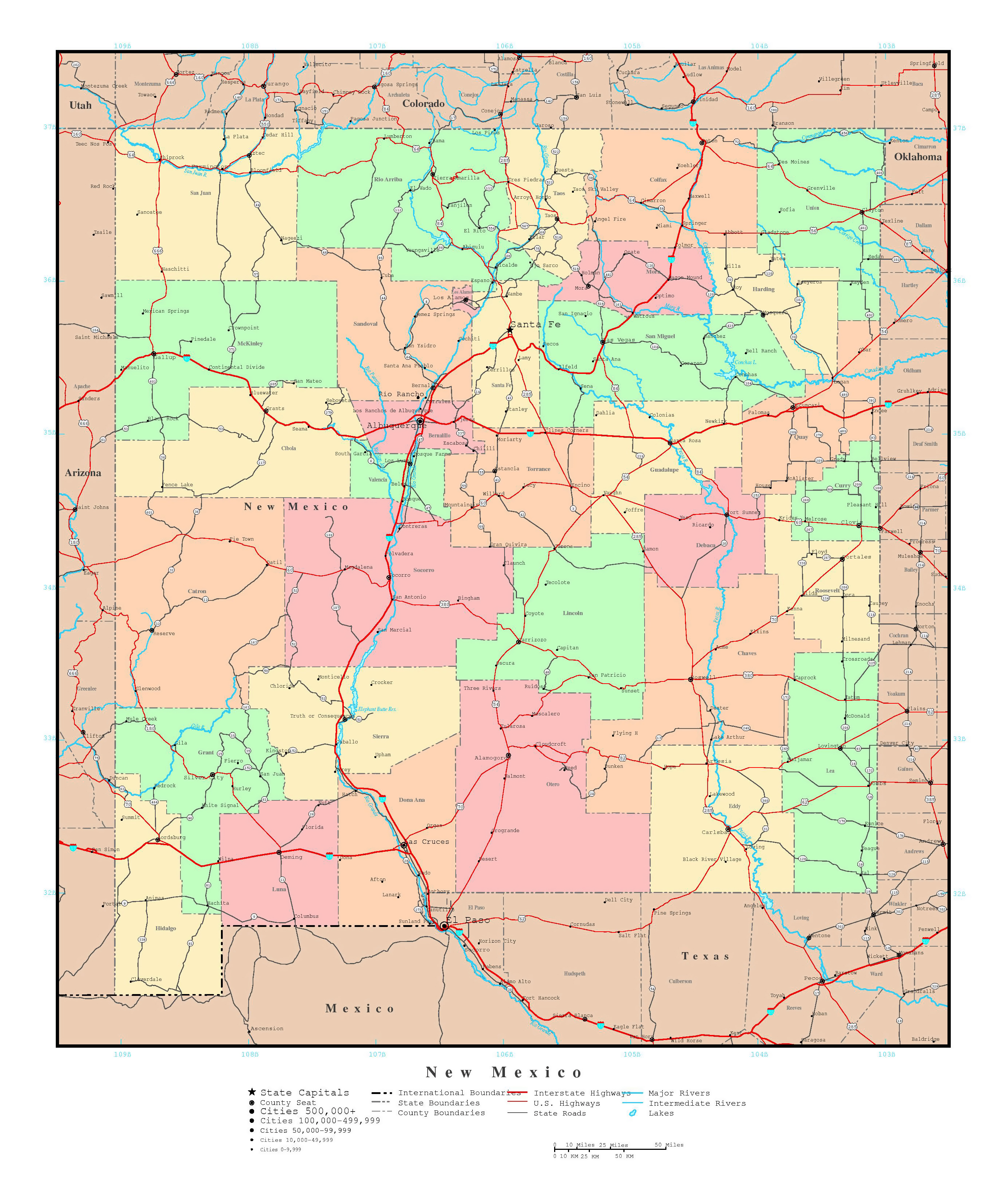 New Mexico State Map With Cities Large detailed administrative map of New Mexico state with roads 