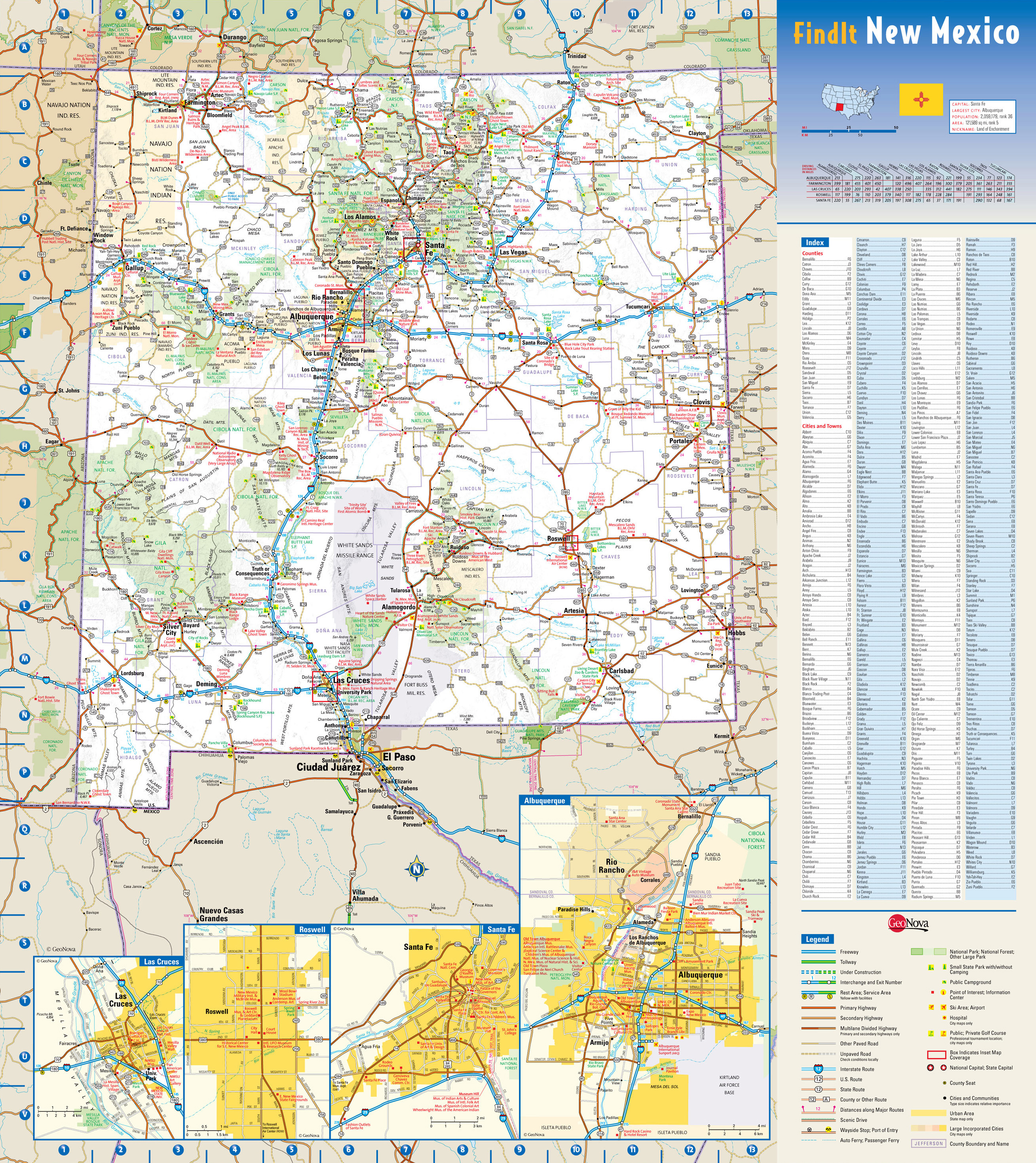 New Mexico State Map With Cities Large detailed roads and highways map of New Mexico state with 